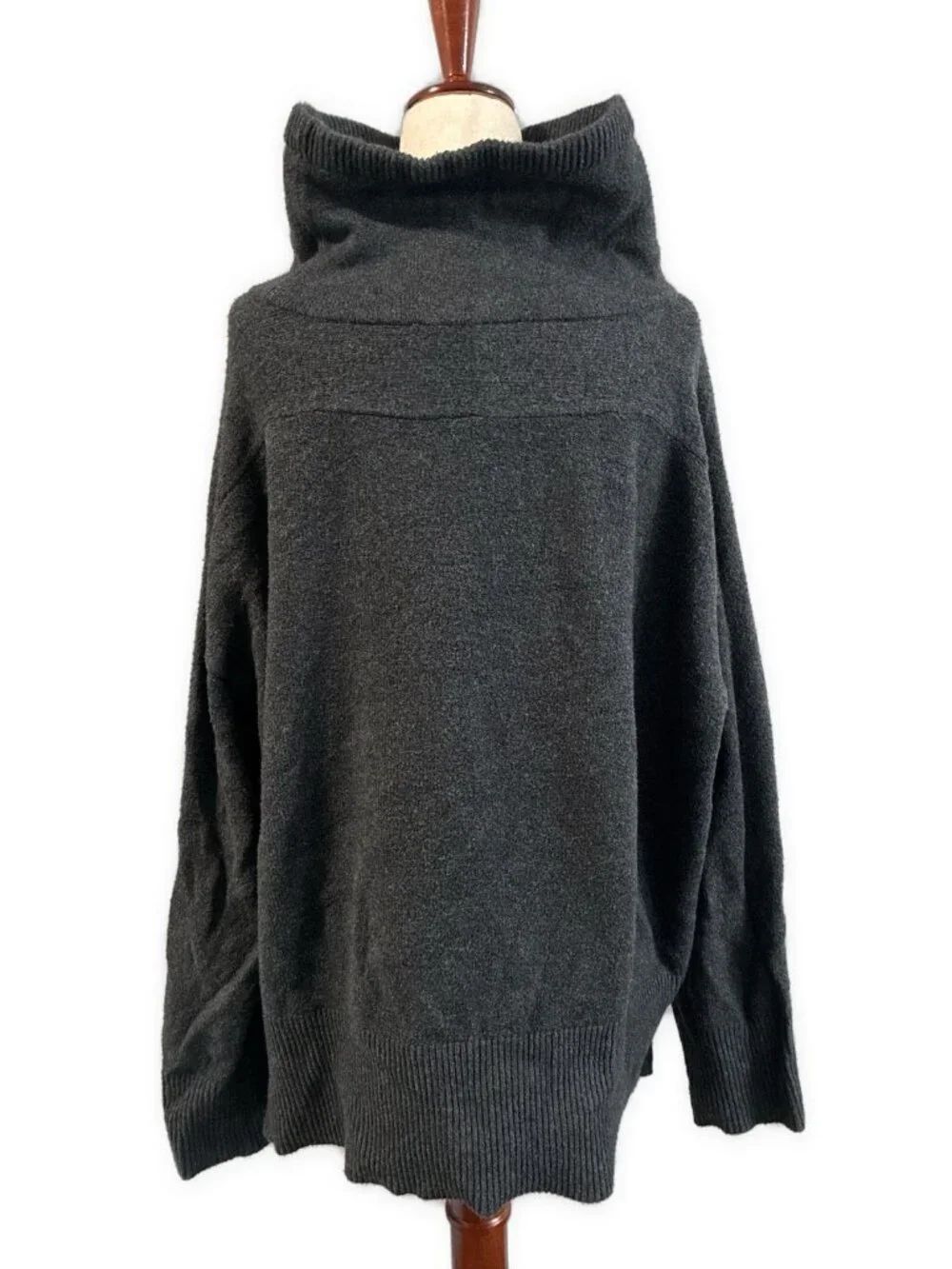 Ann Taylor LOFT Charcoal Gray Cowl Neck Drawstring Oversized Sweater Large - Picture 2 of 4